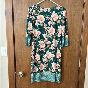 Wisp Floral Green Sheath Dress with Pink Blossoms